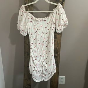 White Off shoulder x cherry dress